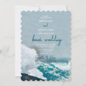 Waterverf Beach Ocean Waves Monogram Weddenschap Kaart (Voorkant)