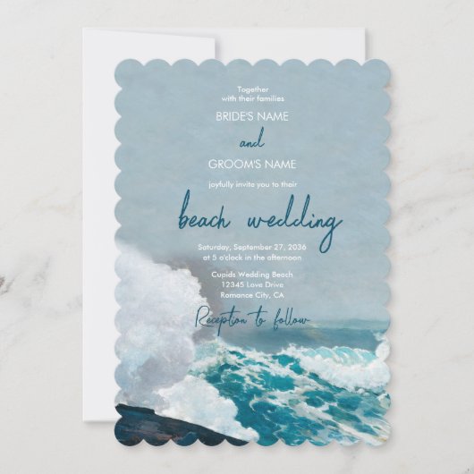 Waterverf Beach Ocean Waves Monogram Weddenschap Kaart (Voorkant)