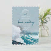 Waterverf Beach Ocean Waves Monogram Weddenschap Kaart (Staand voorkant)