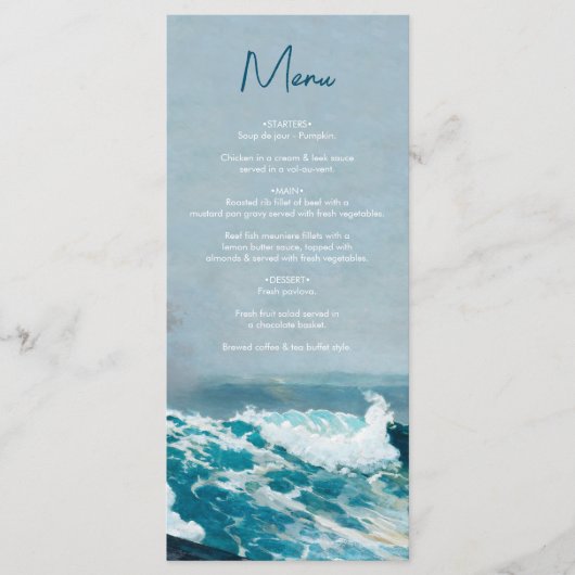 Waterverf Beach Ocean Waves Monogram Weddenschap Menu (Voorkant)
