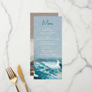 Waterverf Beach Ocean Waves Monogram Weddenschap Menu