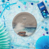 Waterverf Beach Ocean Waves Monogram Weddenschap Papieren Bordje (Feest)