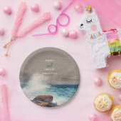 Waterverf Beach Ocean Waves Monogram Weddenschap Papieren Bordje (Feest)