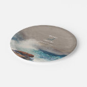 Waterverf Beach Ocean Waves Monogram Weddenschap Papieren Bordje (Gekanteld)