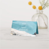 Waterverf Beach Ocean Waves Monogram Weddenschap Plaatskaartje (Achterkant)