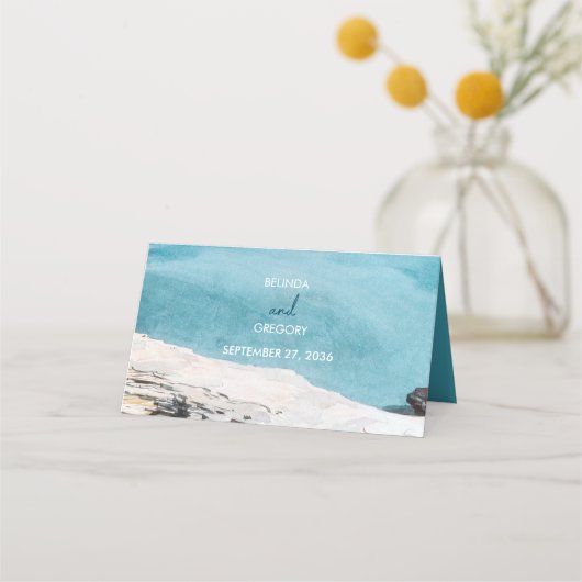 Waterverf Beach Ocean Waves Monogram Weddenschap Plaatskaartje (Achterkant)