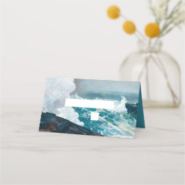 Waterverf Beach Ocean Waves Monogram Weddenschap Plaatskaartje