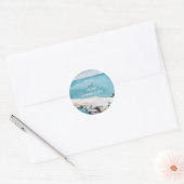 Waterverf Beach Ocean Waves Monogram Weddenschap Ronde Sticker (Envelop)