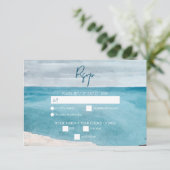 Waterverf Beach Ocean Waves Monogram Weddenschap RSVP Kaartje (Staand voorkant)