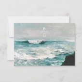 Waterverf Beach Ocean Waves Monogram Weddenschap RSVP Kaartje (Achterkant)