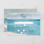 Waterverf Beach Ocean Waves Monogram Weddenschap RSVP Kaartje (Voorkant / Achterkant)