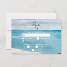 Waterverf Beach Ocean Waves Monogram Weddenschap RSVP Kaartje