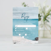 Waterverf Beach Ocean Waves Monogram Weddenschap RSVP Kaartje (Staand voorkant)