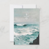 Waterverf Beach Ocean Waves Monogram Weddenschap RSVP Kaartje (Achterkant)