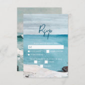 Waterverf Beach Ocean Waves Monogram Weddenschap RSVP Kaartje (Voorkant / Achterkant)