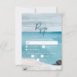 Waterverf Beach Ocean Waves Monogram Weddenschap RSVP Kaartje