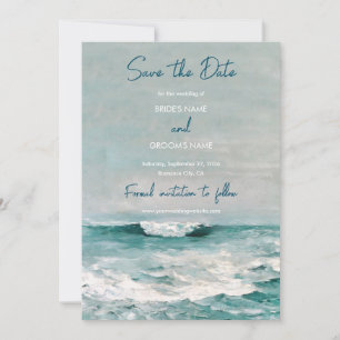 Waterverf Beach Ocean Waves Monogram Weddenschap Save The Date