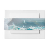 Waterverf Beach Ocean Waves Monogram Weddenschap Uitnodigingen Wikkel (Voorkant Voorbeeld)