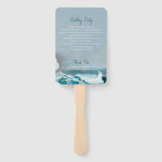 Waterverf Beach Ocean Waves Weddenprogramma Handwaaier (Achterkant)
