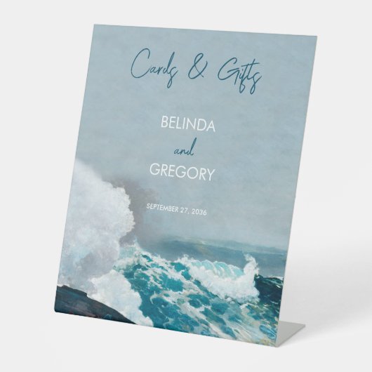 Waterverf Beach Ocean Waves Wedding Cards Reclamebord Met Voetstuk (Voorkant)