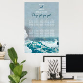 Waterverf Beach Ocean Waves Wedding Seding Chart Poster (Thuiskantoor)