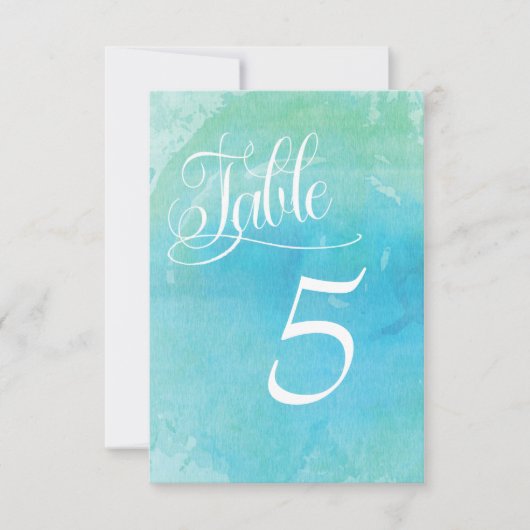Waterverf Beach Ocean Wedding Table Number Kaart (Voorkant)