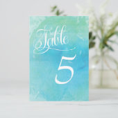 Waterverf Beach Ocean Wedding Table Number Kaart (Staand voorkant)