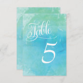 Waterverf Beach Ocean Wedding Table Number Kaart (Voorkant / Achterkant)