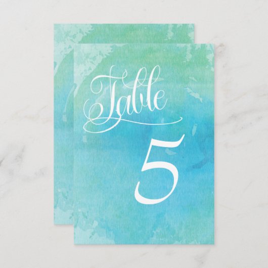 Waterverf Beach Ocean Wedding Table Number Kaart (Voorkant / Achterkant)