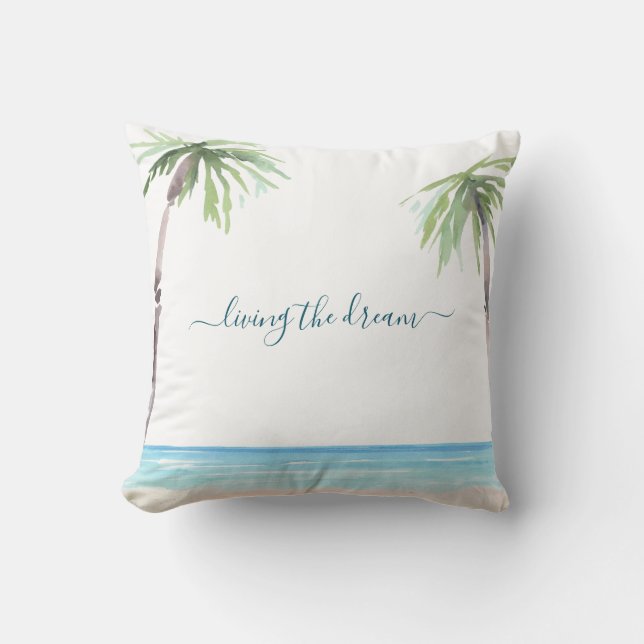 Waterverf Beach Palm Living the Dream Monogram Kussen (Voorkant)