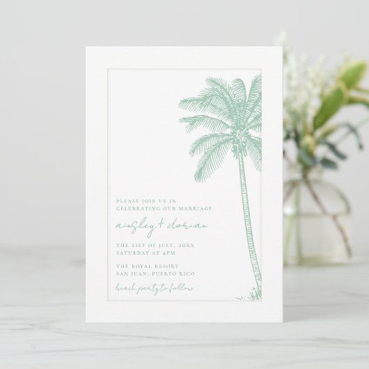 Waterverf Beach Palm Tree Boho Wedding Kaart (Staand voorkant)