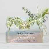 Waterverf Beach Palm Trees Retirement Party Kaart (Staand voorkant)