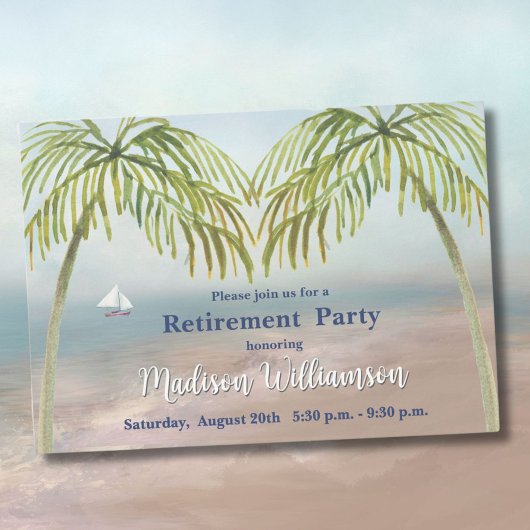 Waterverf Beach Palm Trees Retirement Party Kaart