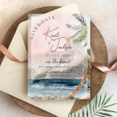 Waterverf Beach Palm Trees Wedding Save the Date Vellum Uitnodigingen