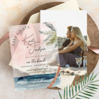 Waterverf Beach Palm Trees Wedding Save the Date
