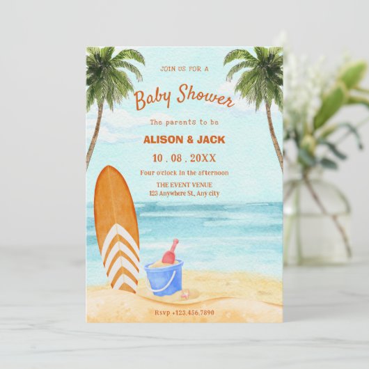 Waterverf Beach Paradise baby shower Kaart (Staand voorkant)