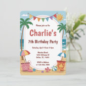 Waterverf Beach Party Kids Verjaardagsfeest Kaart (Staand voorkant)