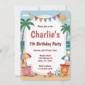 Waterverf Beach Party Kids Verjaardagsfeest Kaart (Voorkant)