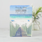 Waterverf Beach Pier | Tropische datum opslaan Save The Date (Staand voorkant)