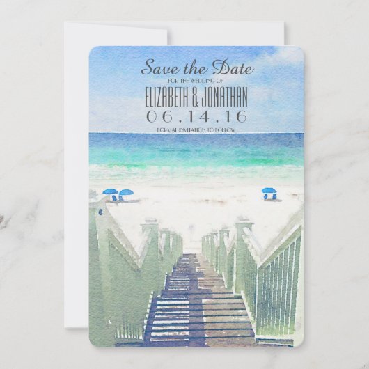 Waterverf Beach Pier | Tropische datum opslaan Save The Date (Voorkant)