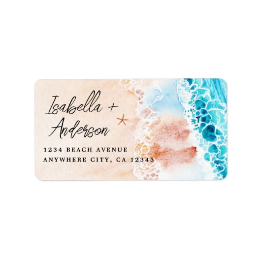 Waterverf Beach Retouradres Etiket (Voorkant)