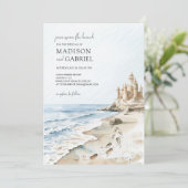 Waterverf Beach Sand Castle Bruiloft Kaart (Staand voorkant)