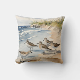 Waterverf Beach Scene Sandpipers Zee Birds Kussen