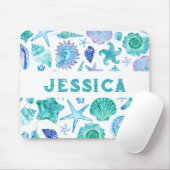 Waterverf Beach Sea Shells en Starfish Monogram Muismat (Met muis)