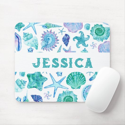 Waterverf Beach Sea Shells en Starfish Monogram Muismat (Met muis)