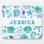 Waterverf Beach Sea Shells en Starfish Monogram Muismat (Voorkant)