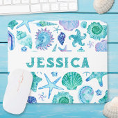 Waterverf Beach Sea Shells en Starfish Monogram Muismat