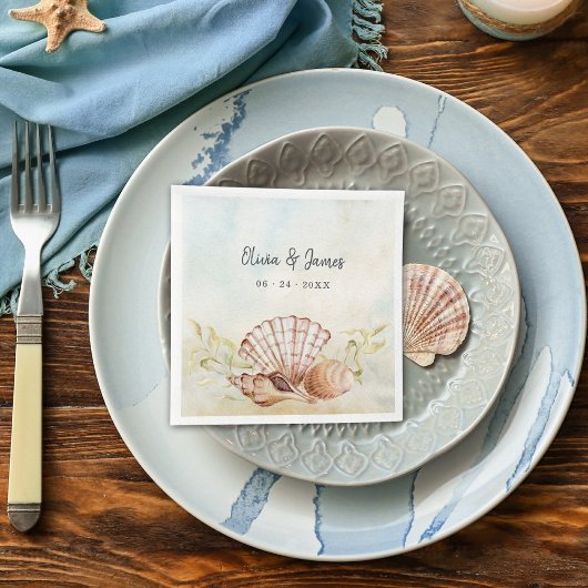 Waterverf Beach Seashell Tropical Wedding Servet