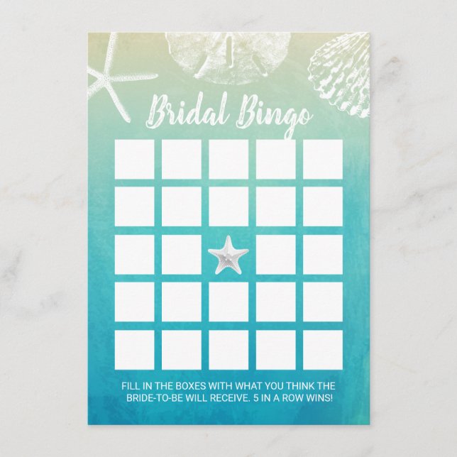 Waterverf Beach Seashells Bridal Bingo Game (Voorkant)