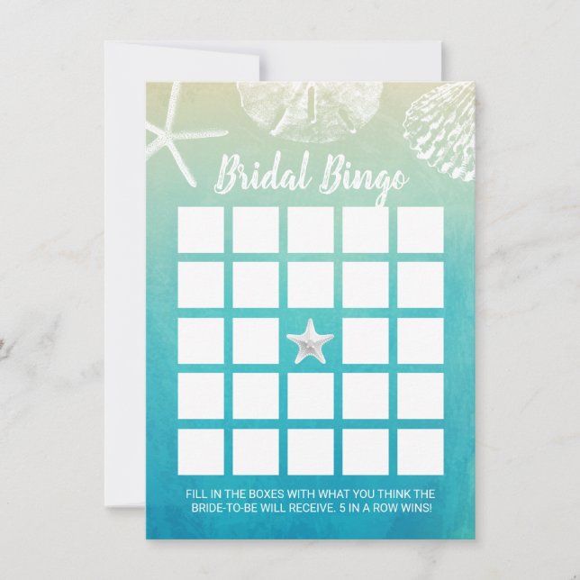 Waterverf Beach Seashells Bridal Bingo Game (Voorkant)